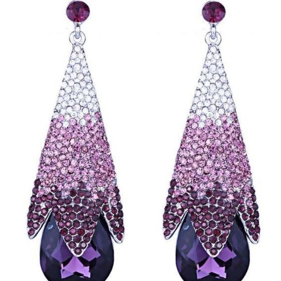 LAST ONE!  Water Drop Swarovski Crystal Earrings - Purple - Picture 4 of 4